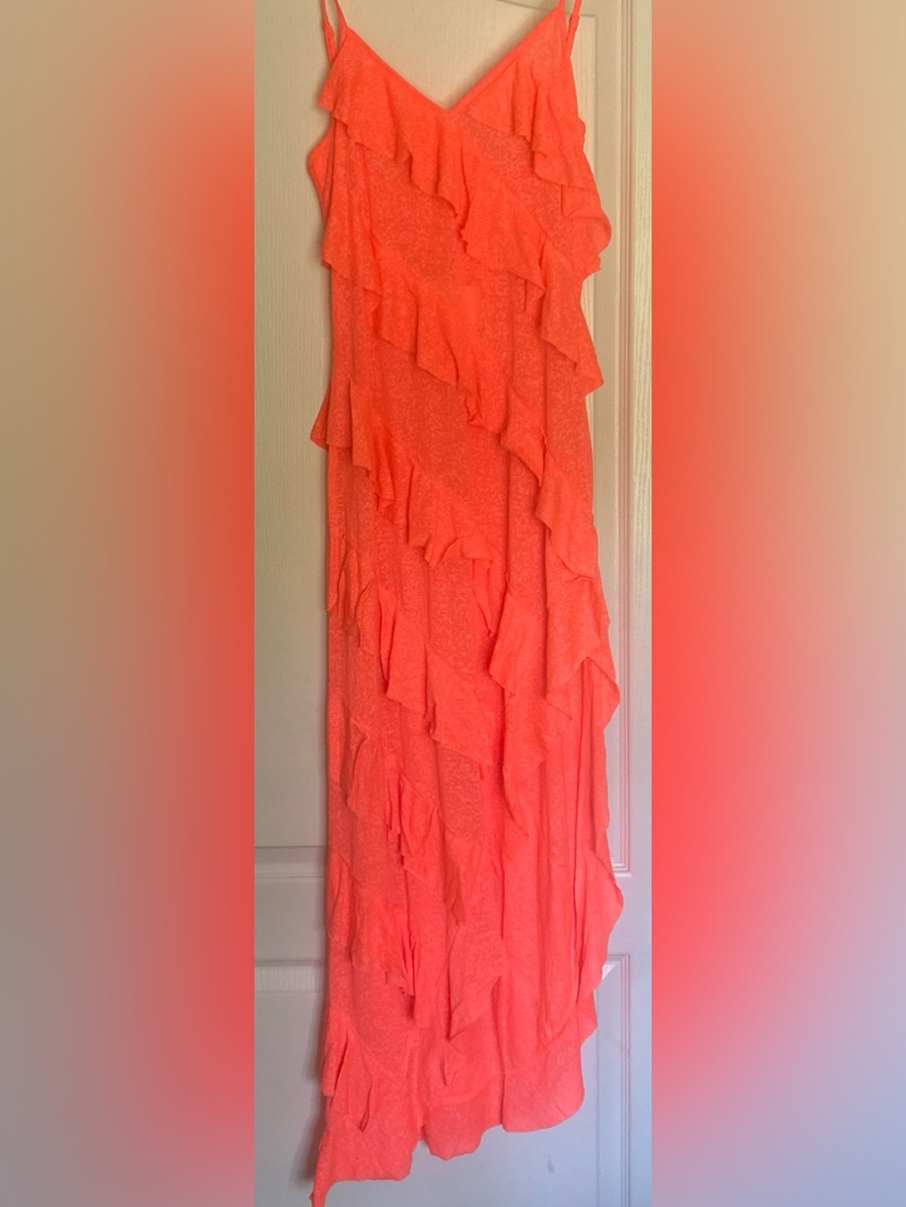 Pitisa Women's Neon Coral Ruffle Beach Dress with Tags!!